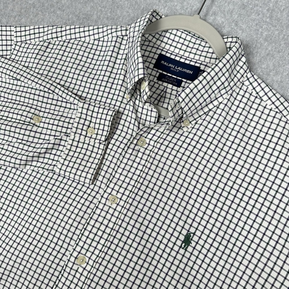 VTG 90s Ralph Lauren Golf Shirt Mens L Tilden Purple Green Check Mardi Gras L/S